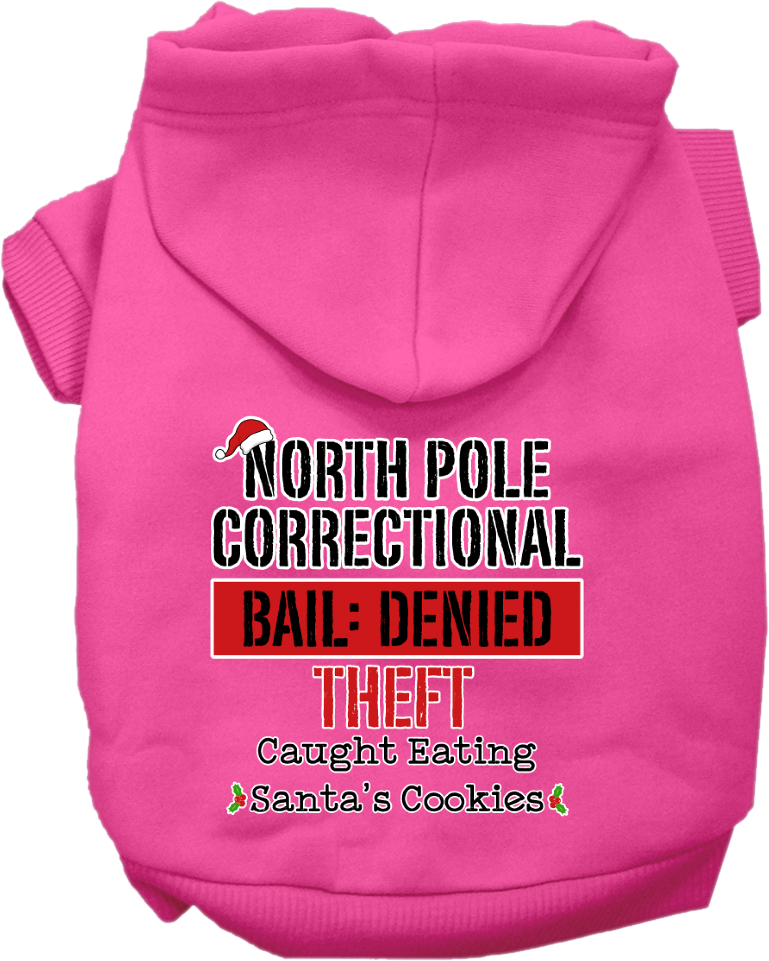 North Pole Correctional Screen Print Dog Hoodie Bright Pink Size XL